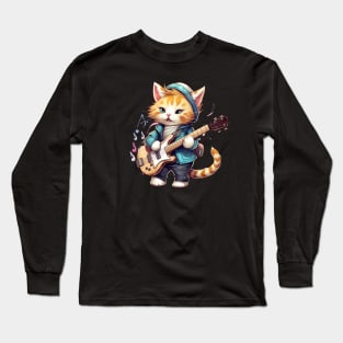 Cool Cat playing on guitar Long Sleeve T-Shirt